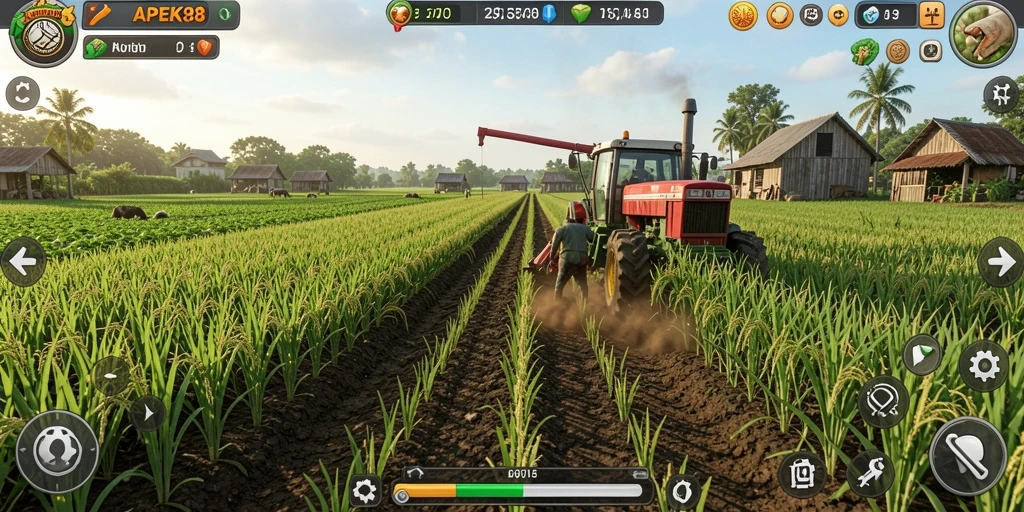 Screenshot gameplay APEK88 menampilkan suasana ladang pertanian yang indah.
