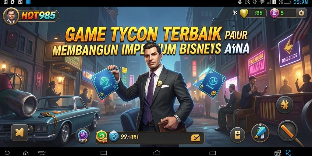 Screenshot gameplay HOT985 menunjukkan pengelolaan usaha yang seru.
