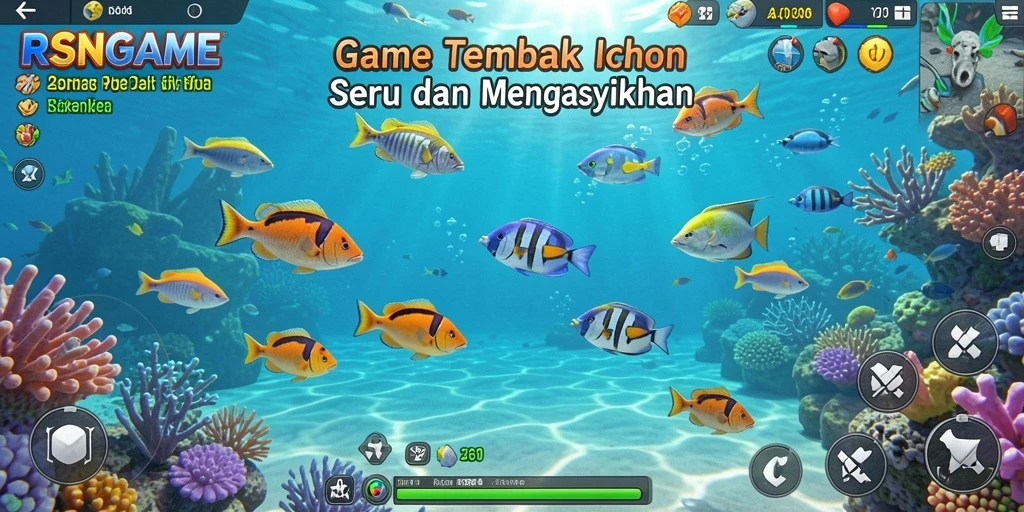 Tampilan gameplay RSNGAME dengan aksi menembak ikan yang seru.