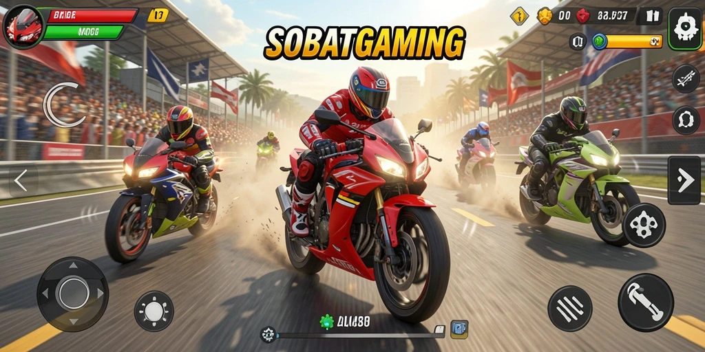 Gameplay SOBATGAMING yang seru dan menegangkan di trek balapan.