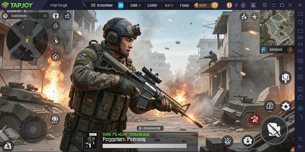 Tampilan mendebarkan gameplay TAPJOY dalam aksi FPS.